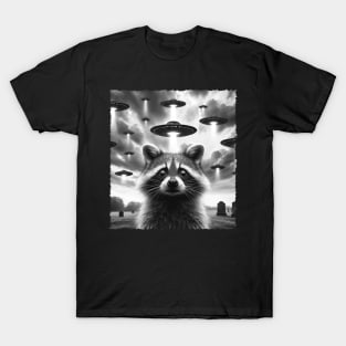 Cosmic Companions Raccoon UFO Tees for Those Who Dream Beyond T-Shirt